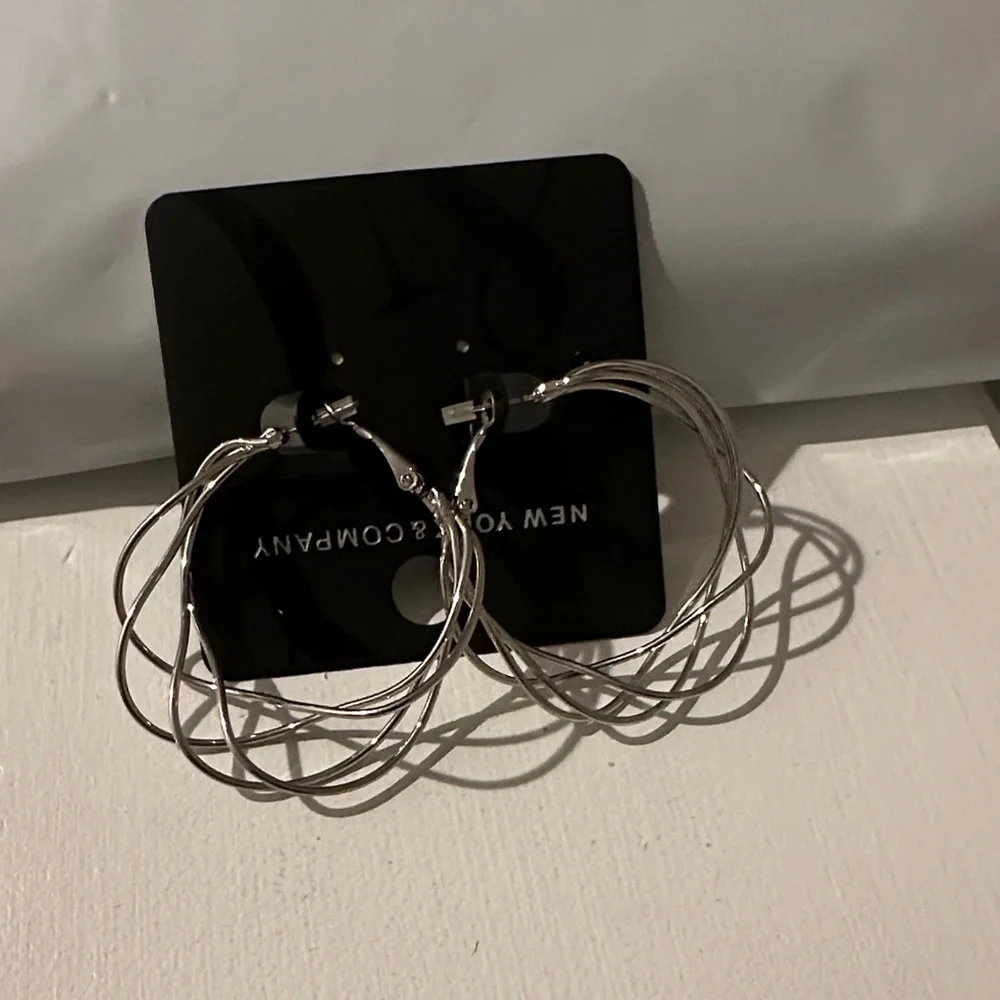 New York & Company Twisted Silver Hoop Earrings